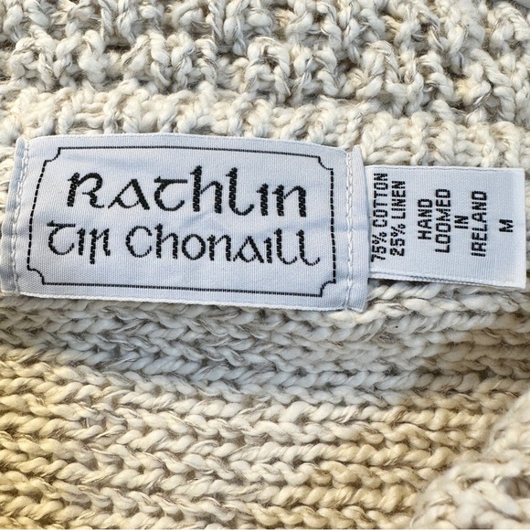 Vintage Rathlin Tin Chonaill Cardigan Sweater Linen Blend Medium Ireland Beige - Picture 6 of 10